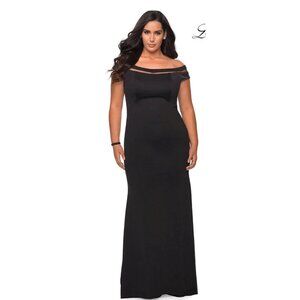 LA FEMME Curve 16W Black 29049 Formal Gown Off Shoulder Wedding Guest $398